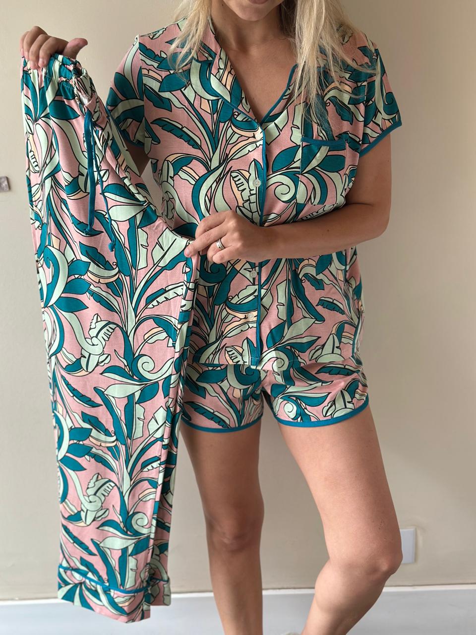 Pijama Estampa Verde / Rosa