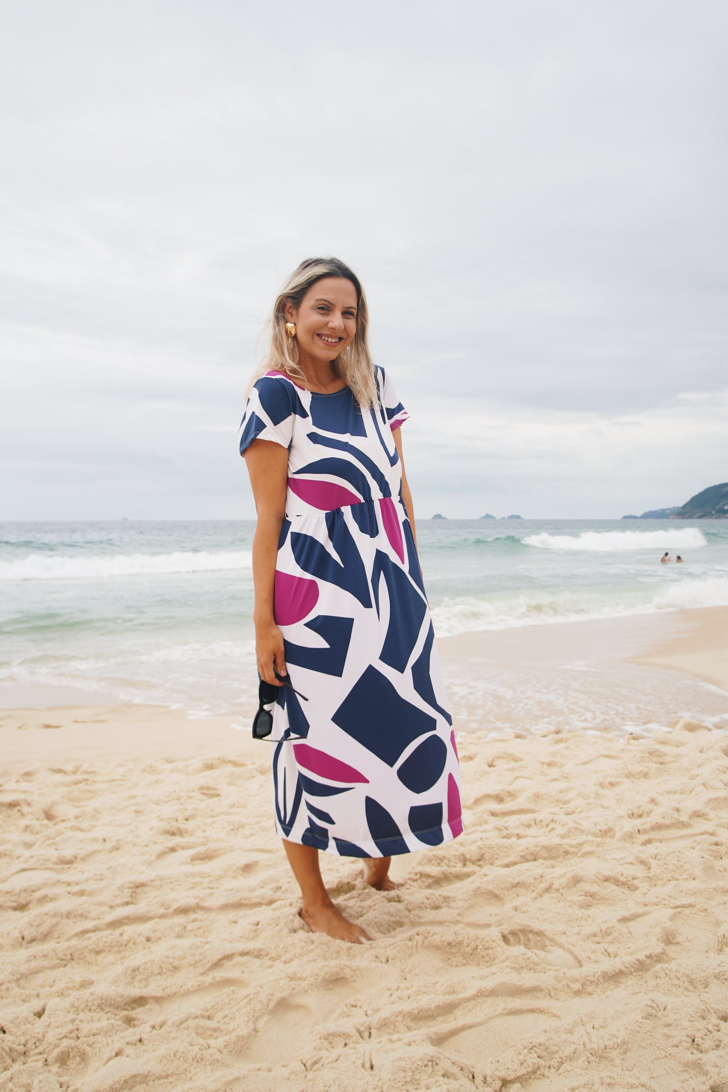 Vestido Fluit Manga Glau Estampa Cru/Azul