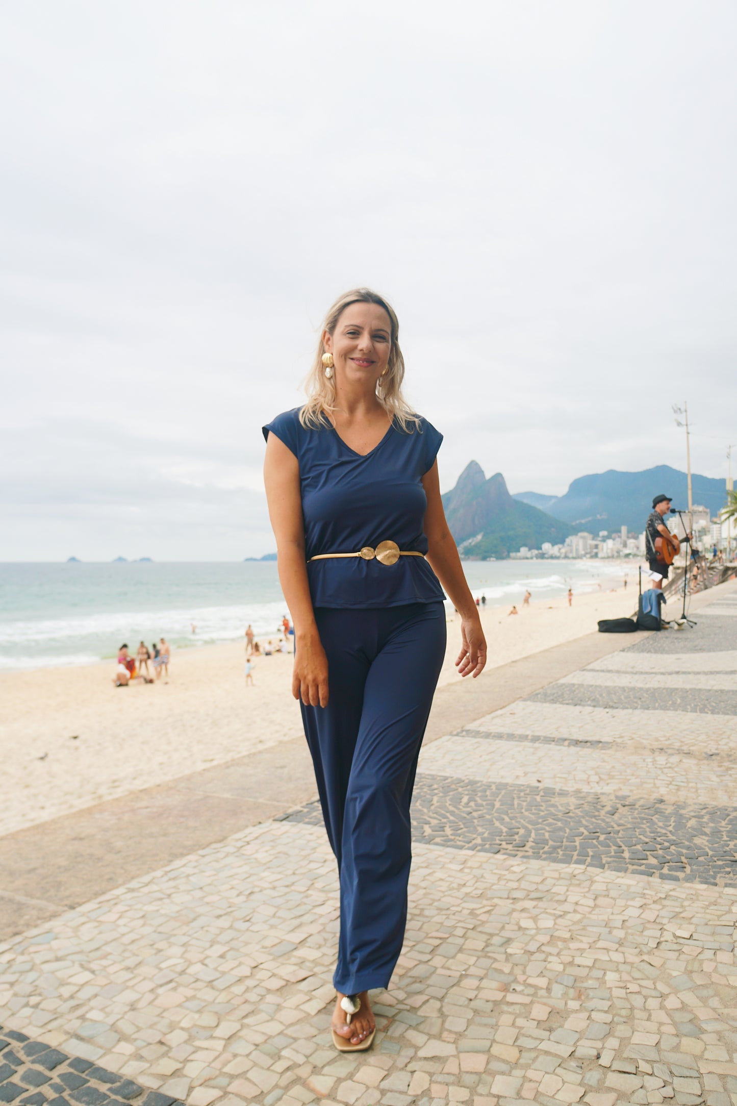 Blusa Fluit Manga Glau Marinho