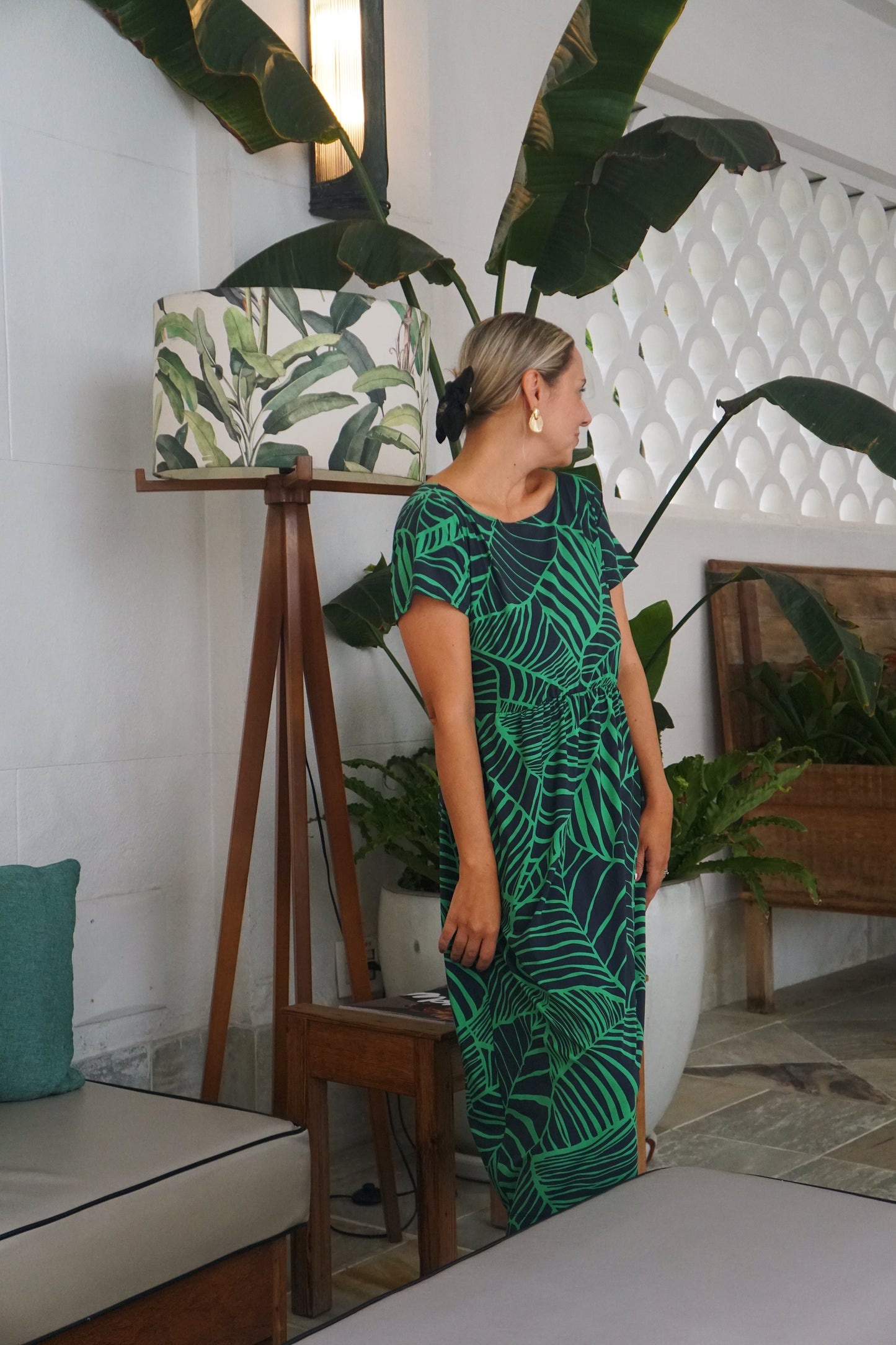 Vestido Fluit Manga Glau Estampa Verde