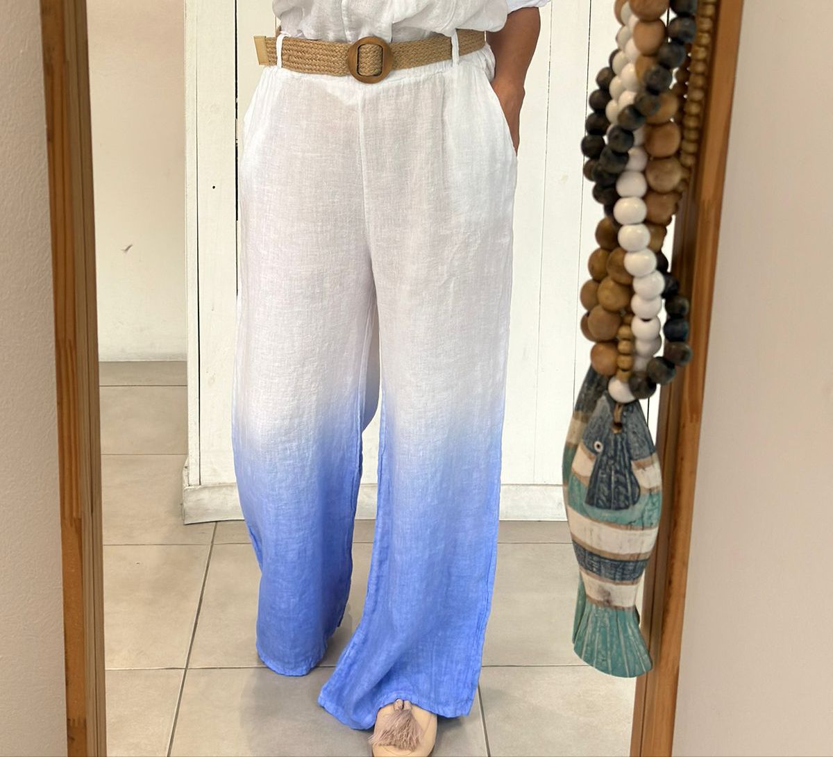 Pantalona Linho Italiano Azul
