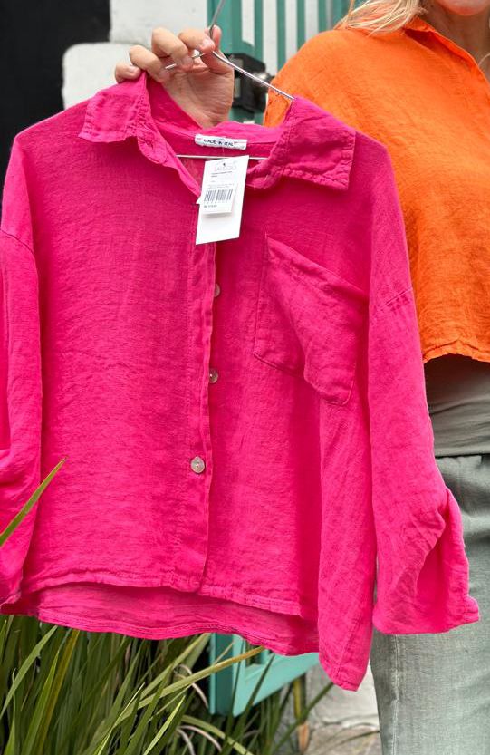 Camisa Cropped Linho Pink