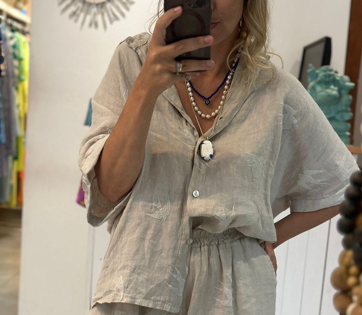 Camisa Linho Italiano Andorinha Bege