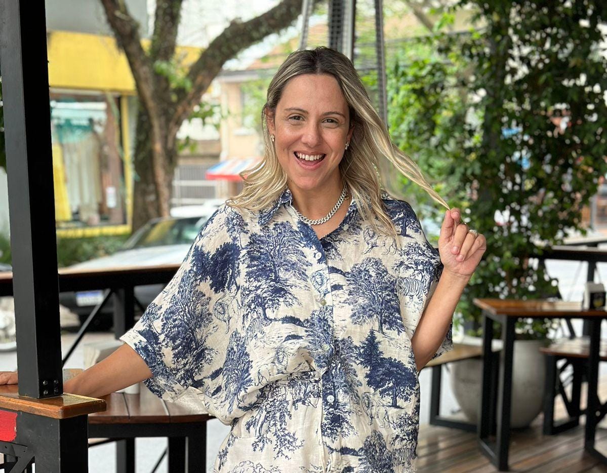 Camisa Linho Italiano Estampada Azul