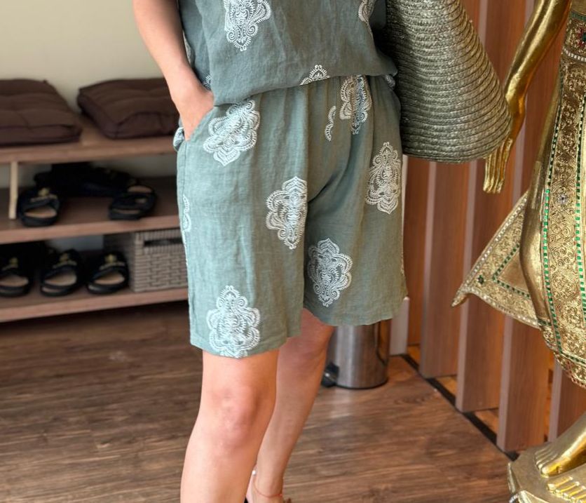 Short Linho Italiano Mandala Verde