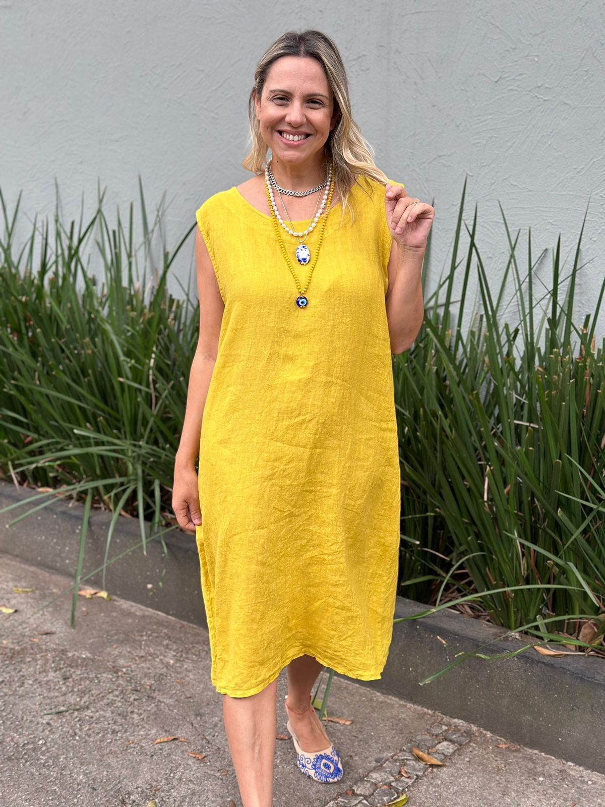 Vestido Linho Italiano - Amarelo